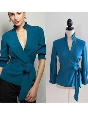 Graciela silk Teal Wrap Blouse